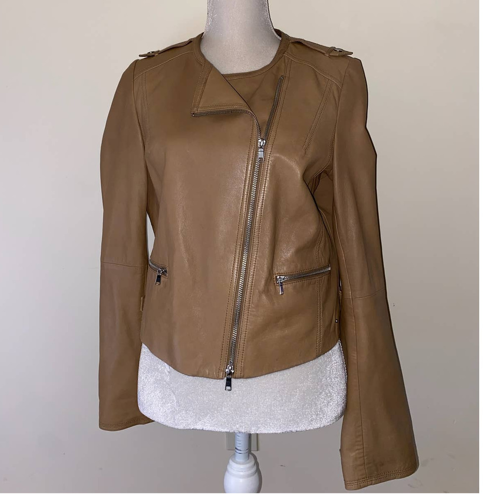 BROWN LEATHER JACKET JOIE SIZE LARGE USED